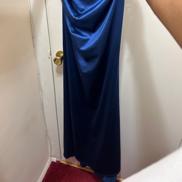 NWOT B. Darlin Sleeveless Satin X-Back Long Marine Blue Dress- Size 13/14 - Picture 5 of 13